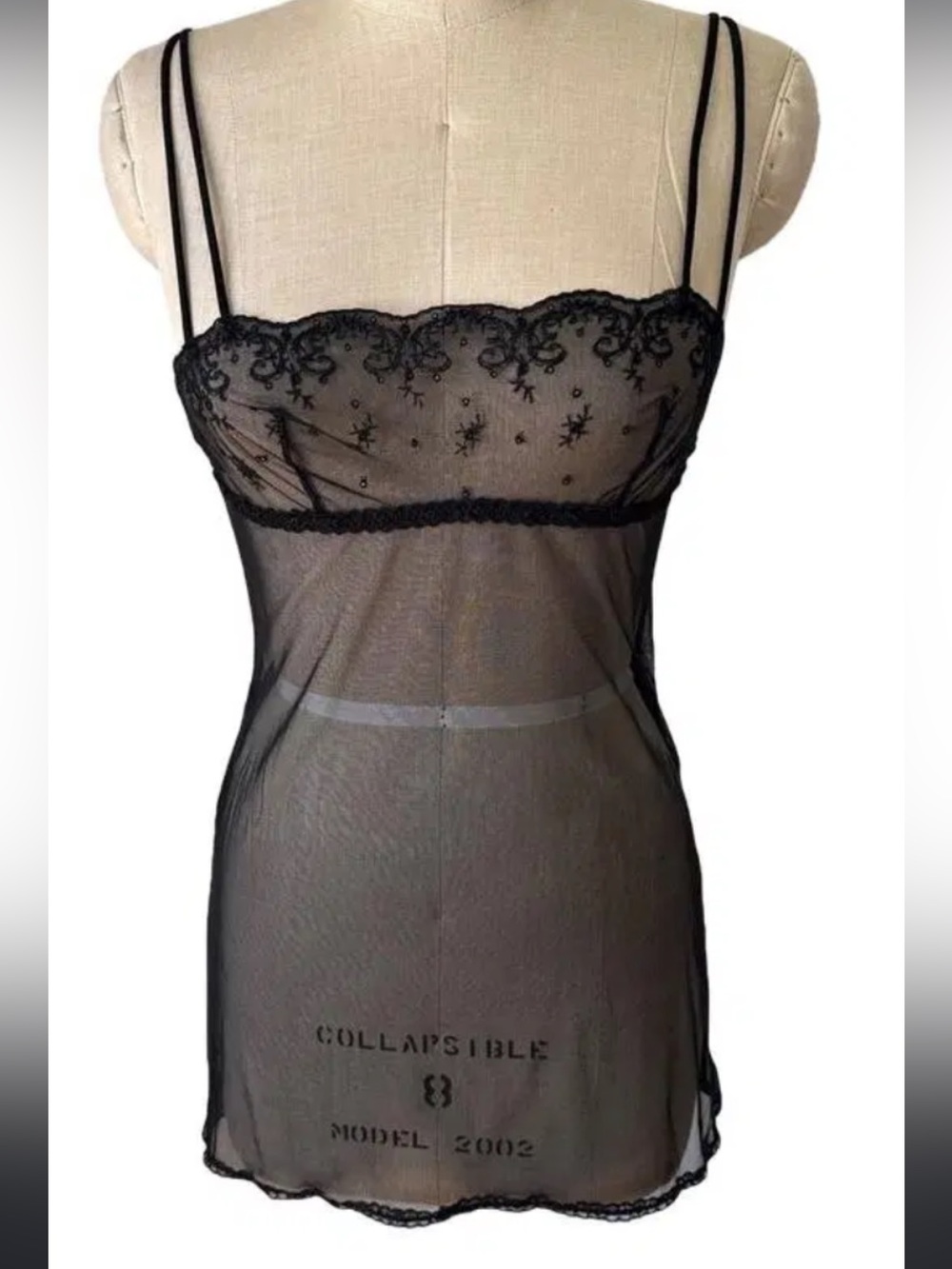 Vtg La Perla Glamour 3 Y2K Lingerie Black Sheer Mesh Lace babydoll Slip M